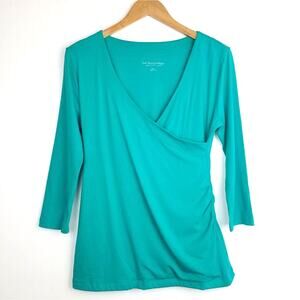Soft Surroundings | Teal Shapely Surplice 3/4 Sleeve Top